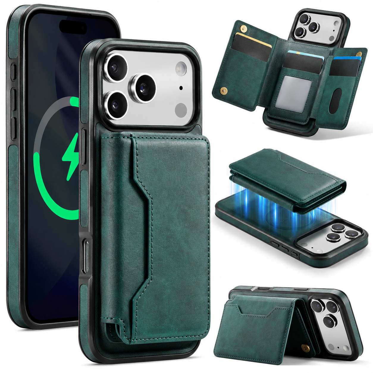 Premium iPhone Case MagSafe Compatible Wallet Cover Card Holder Shockproof Protective Cover Detachable Magnetic Leather Design