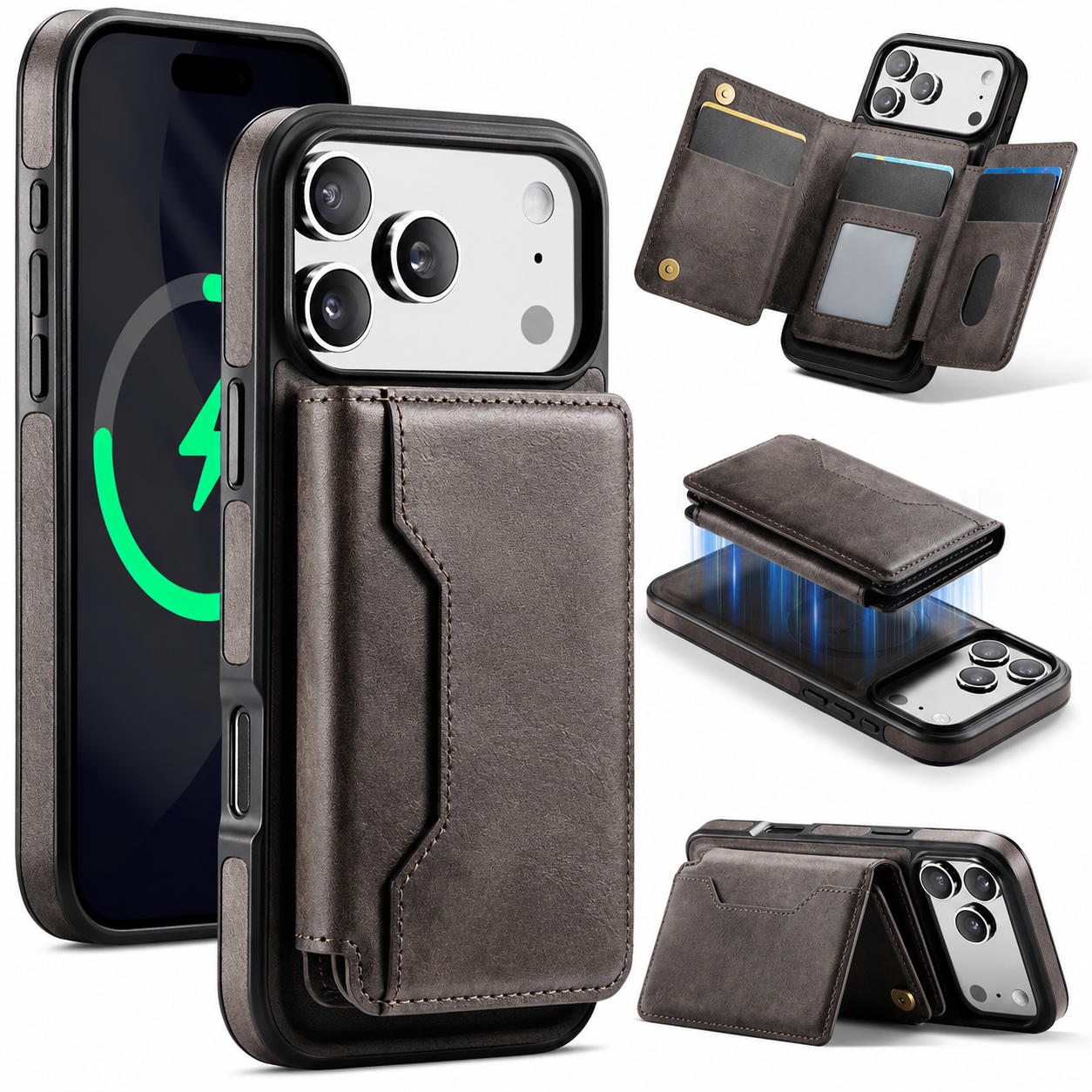 Premium iPhone Case MagSafe Compatible Wallet Cover Card Holder Shockproof Protective Cover Detachable Magnetic Leather Design
