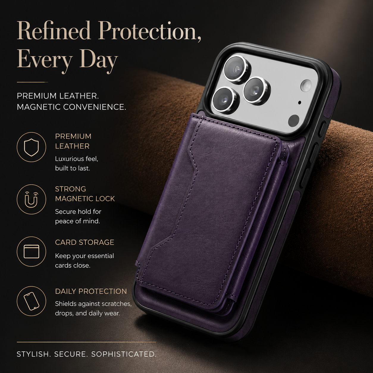 Premium iPhone Case MagSafe Compatible Wallet Cover Card Holder Shockproof Protective Cover Detachable Magnetic Leather Design