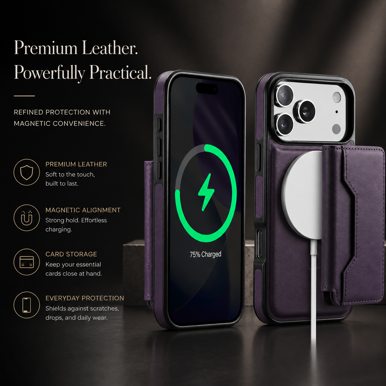 Premium iPhone Case MagSafe Compatible Wallet Cover Card Holder Shockproof Protective Cover Detachable Magnetic Leather Design