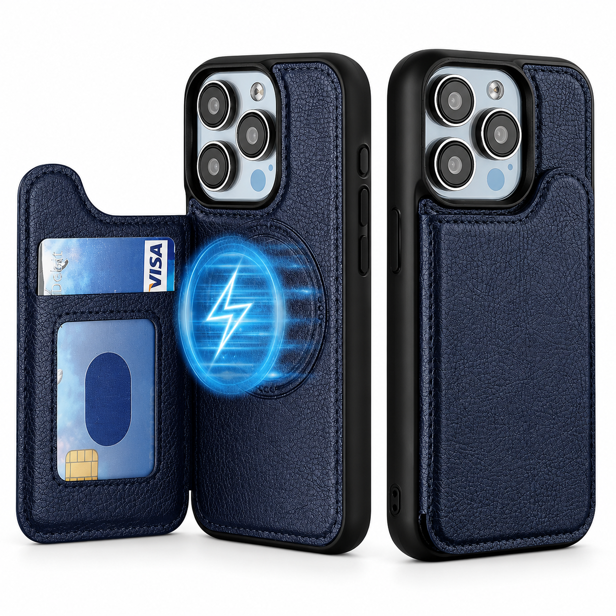 Premium iPhone Case MagSafe Compatible Wallet Cover Card Holder Shockproof Protective Cover Magnetic Flip Leather Design