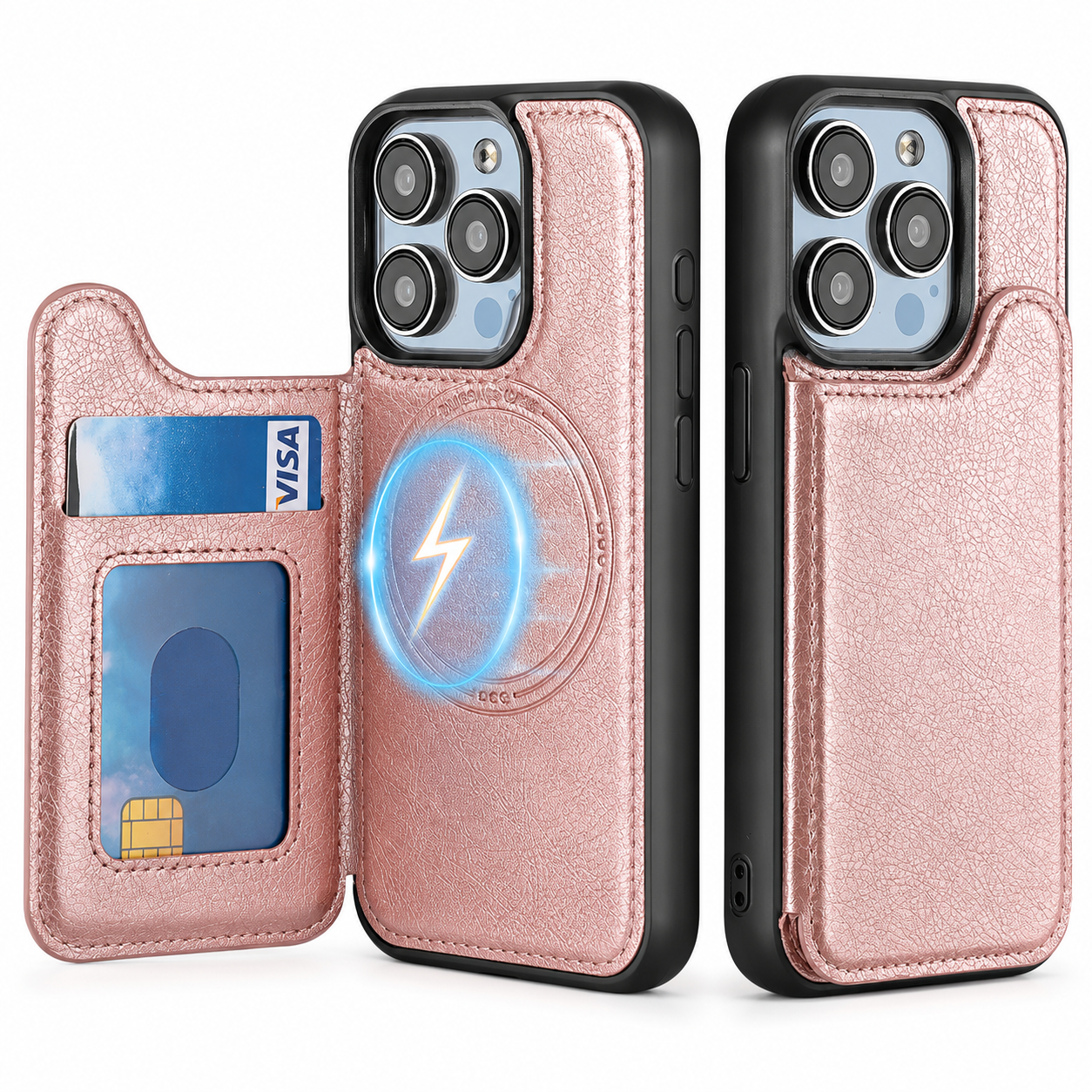 Premium iPhone Case MagSafe Compatible Wallet Cover Card Holder Shockproof Protective Cover Magnetic Flip Leather Design