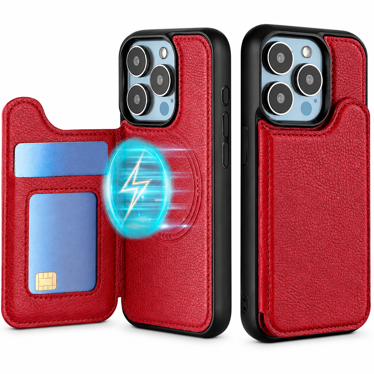 Premium iPhone Case MagSafe Compatible Wallet Cover Card Holder Shockproof Protective Cover Magnetic Flip Leather Design
