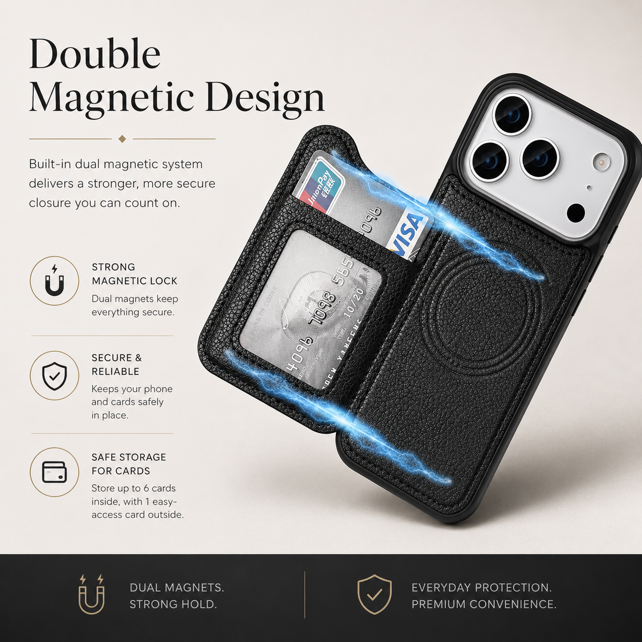 Premium iPhone Case MagSafe Compatible Wallet Cover Card Holder Shockproof Protective Cover Magnetic Flip Leather Design