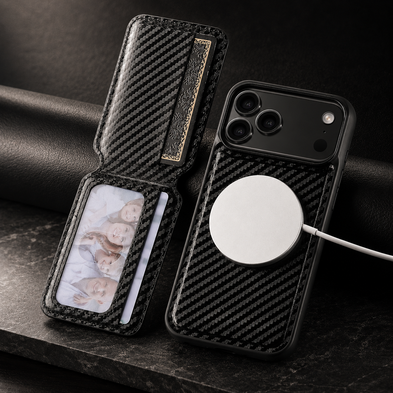 Premium iPhone Case MagSafe Compatible Wallet Cover Card Holder Shockproof Protective Cover Magnetic Stand Faux Leather Design