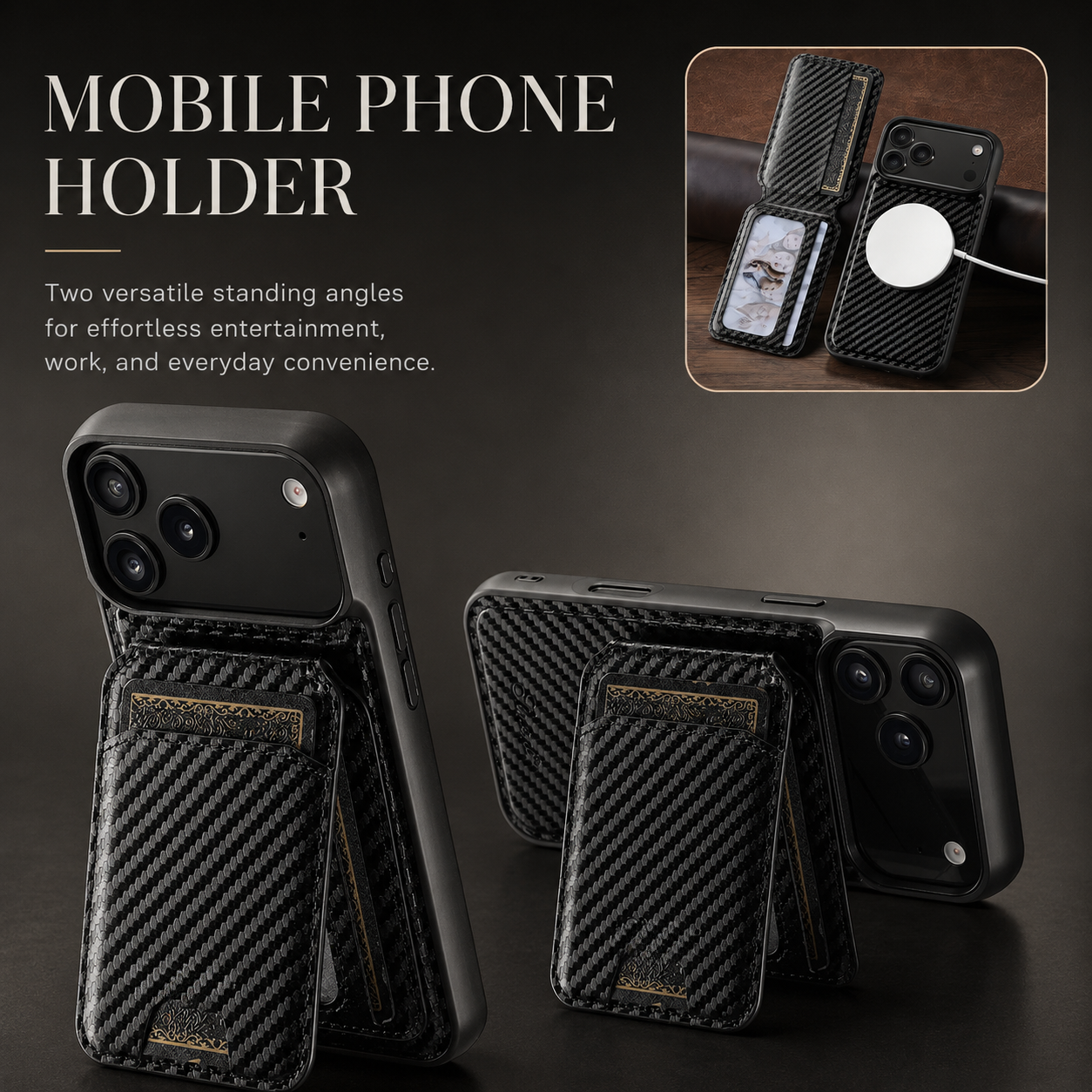 Premium iPhone Case MagSafe Compatible Wallet Cover Card Holder Shockproof Protective Cover Magnetic Stand Faux Leather Design