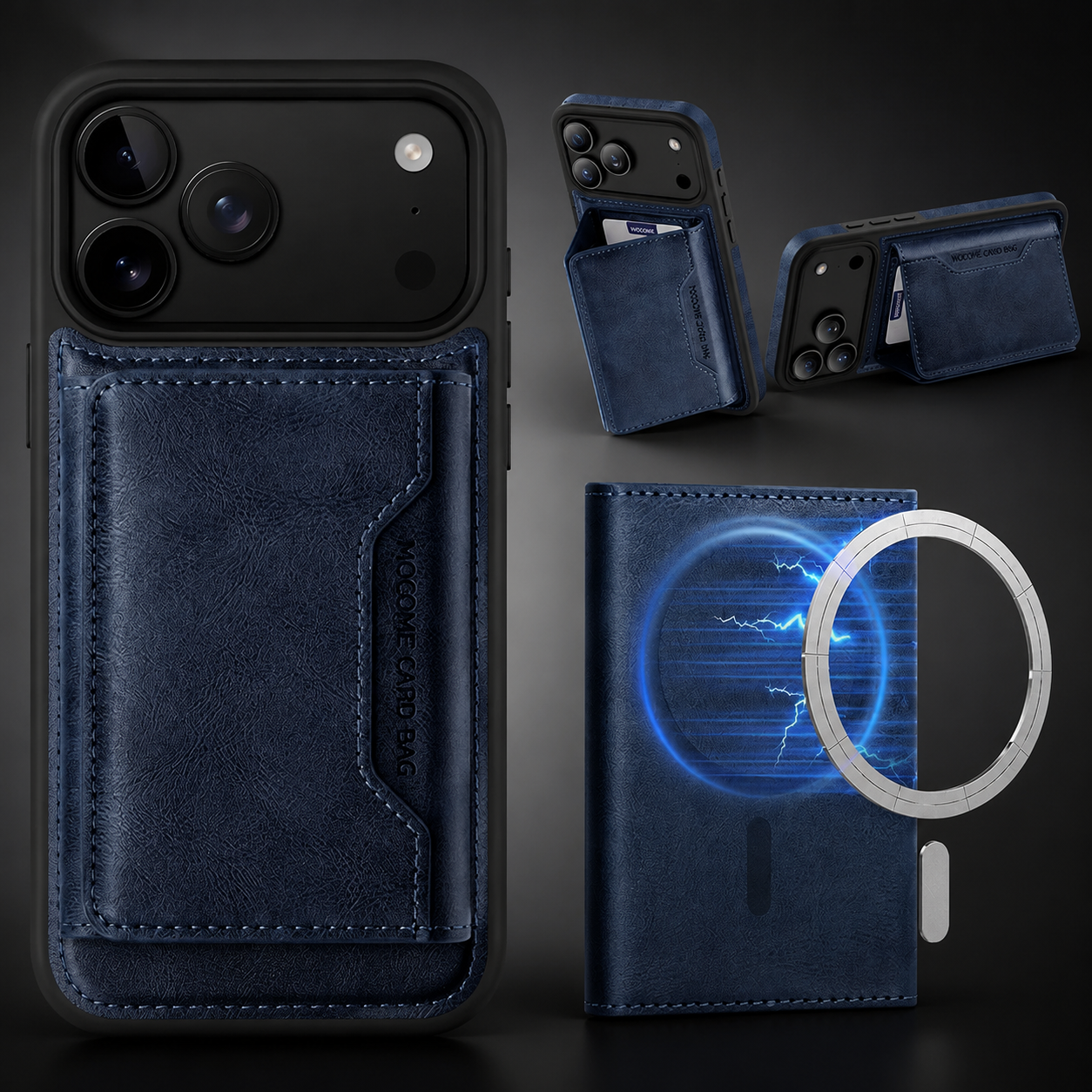 Premium iPhone Case MagSafe Compatible Wallet Cover Card Holder Shockproof Protective Cover PU Leather Magnetic Storage Design