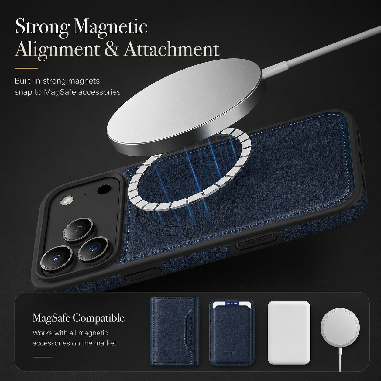 Premium iPhone Case MagSafe Compatible Wallet Cover Card Holder Shockproof Protective Cover PU Leather Magnetic Storage Design