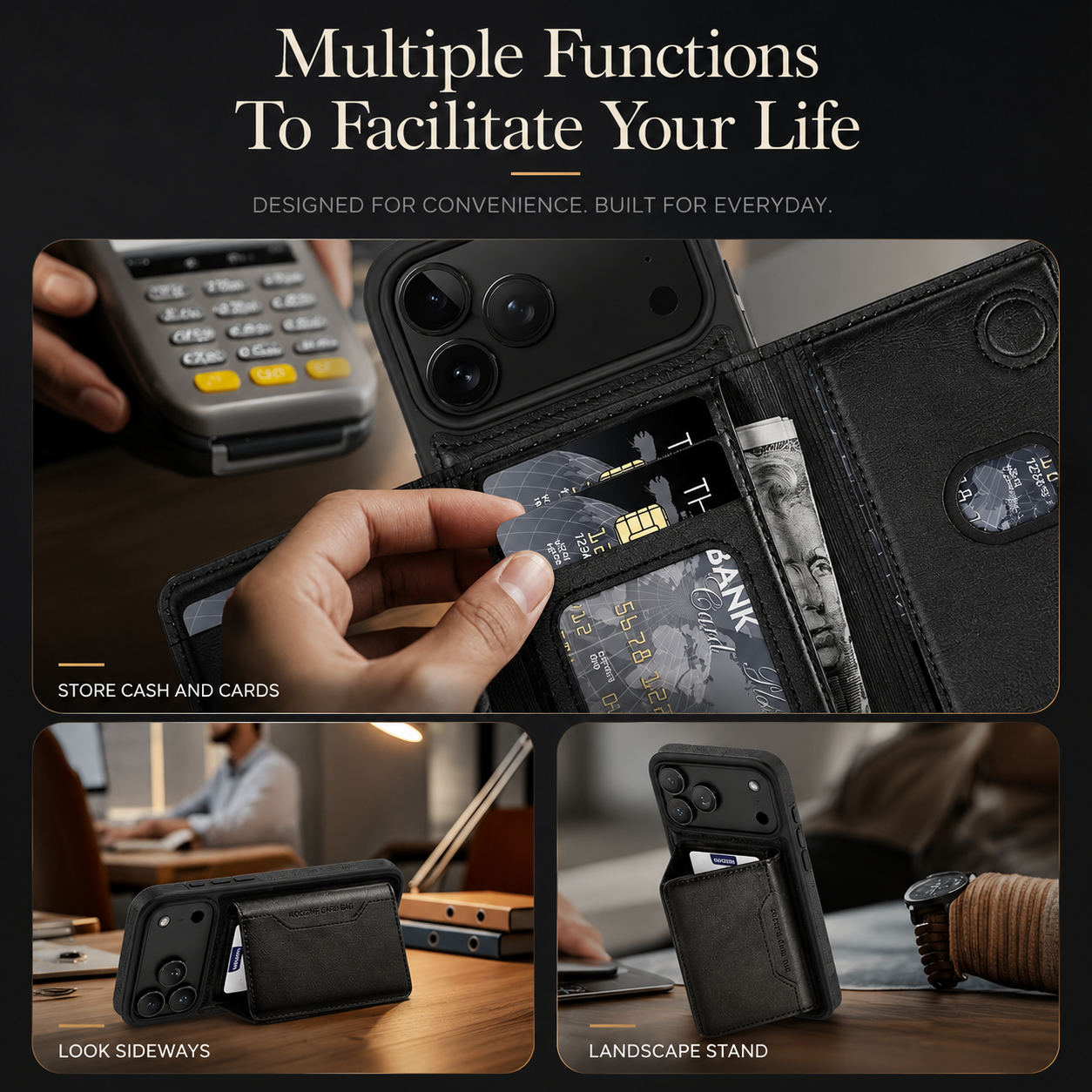 Premium iPhone Case MagSafe Compatible Wallet Cover Card Holder Shockproof Protective Cover PU Leather Magnetic Storage Design