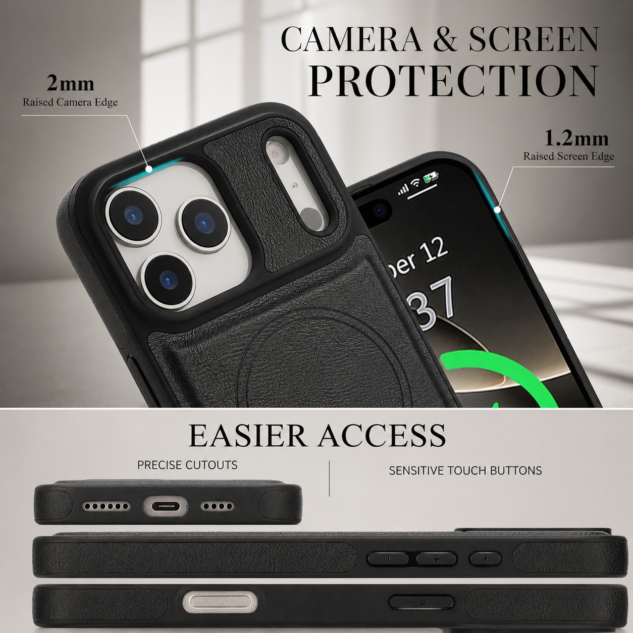 Premium iPhone Case MagSafe Compatible Wallet Cover with Card Holder, Magnetic Leather Matte Finish, Anti Fingerprint Surface, Shockproof Protection