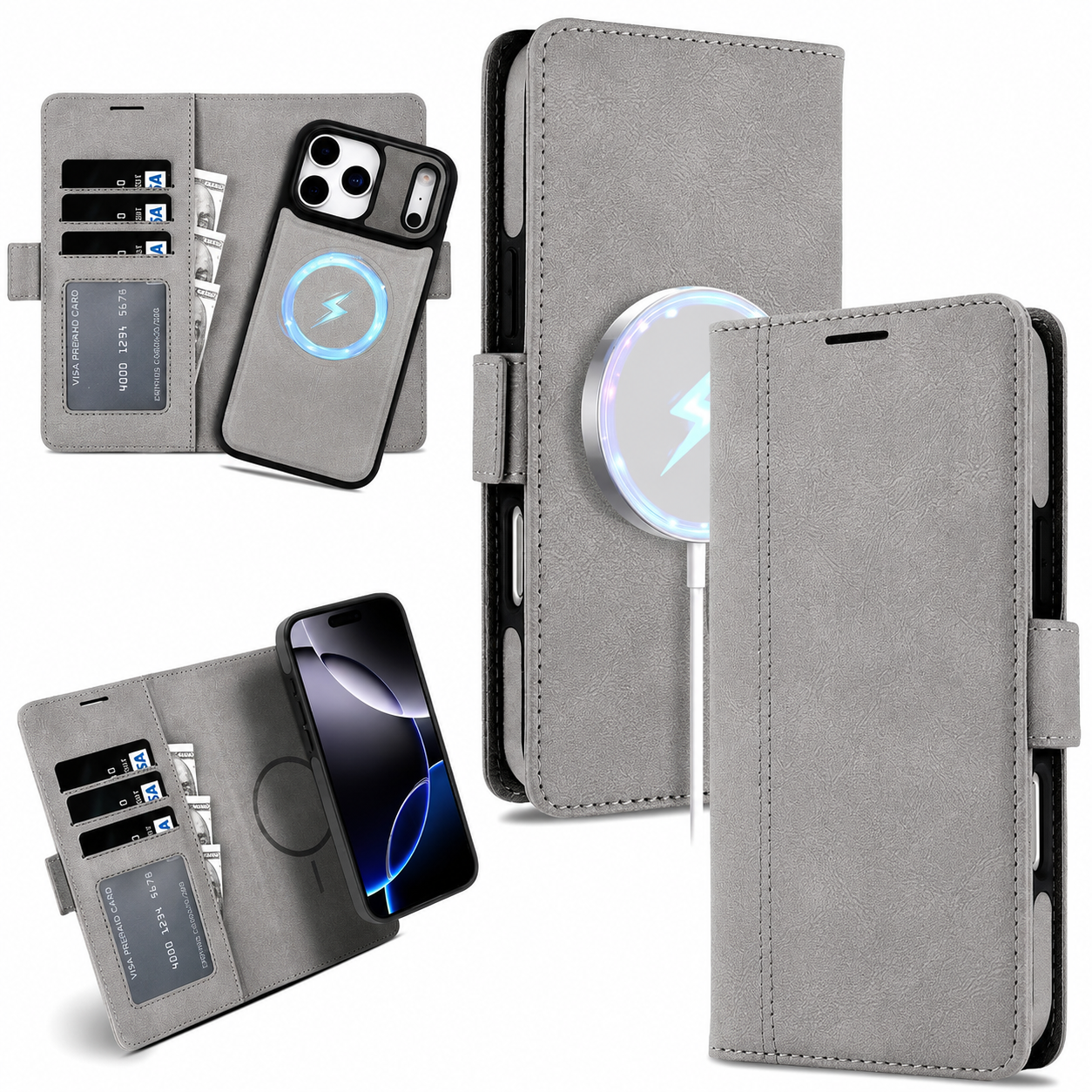 Premium iPhone Case MagSafe Compatible Wallet Cover with Card Holder, Magnetic Leather Matte Finish, Anti Fingerprint Surface, Shockproof Protection