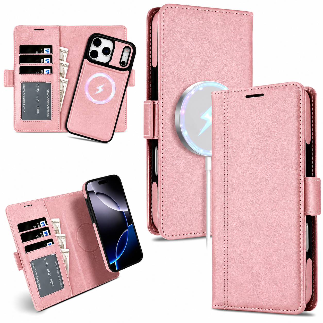 Premium iPhone Case MagSafe Compatible Wallet Cover with Card Holder, Magnetic Leather Matte Finish, Anti Fingerprint Surface, Shockproof Protection