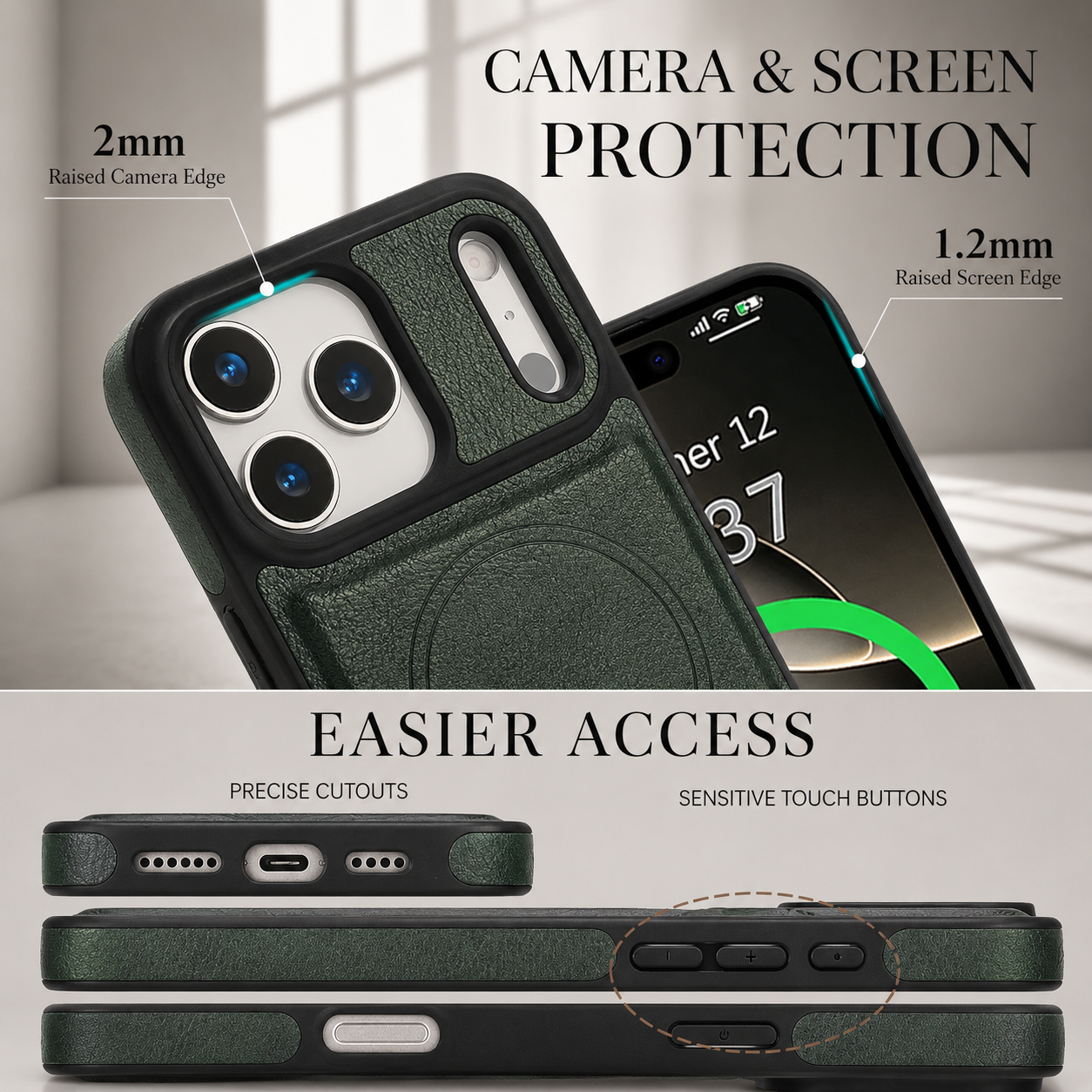 Premium iPhone Case MagSafe Compatible Wallet Cover with Card Holder, Magnetic Leather Matte Finish, Anti Fingerprint Surface, Shockproof Protection