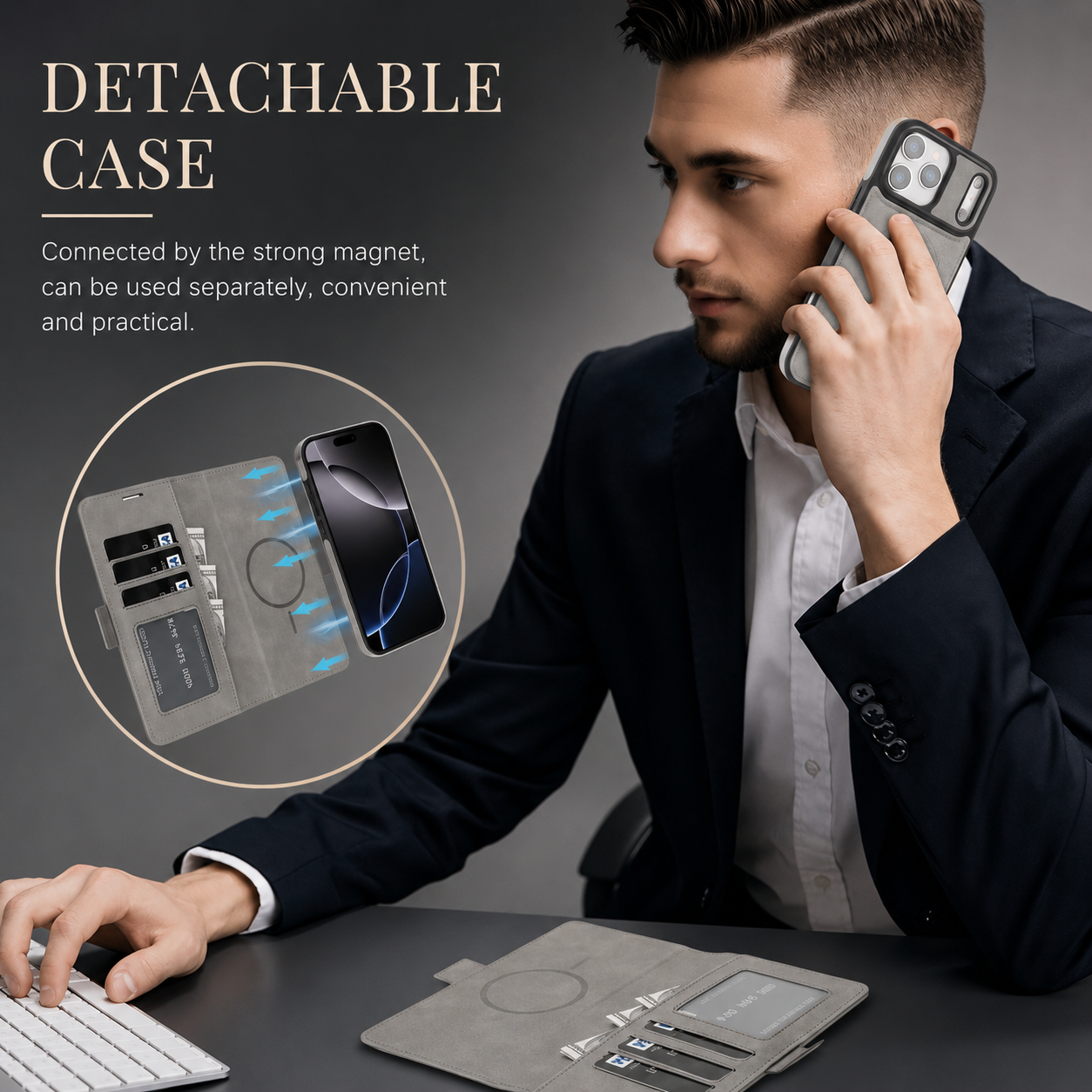 Premium iPhone Case MagSafe Compatible Wallet Cover with Card Holder, Magnetic Leather Matte Finish, Anti Fingerprint Surface, Shockproof Protection