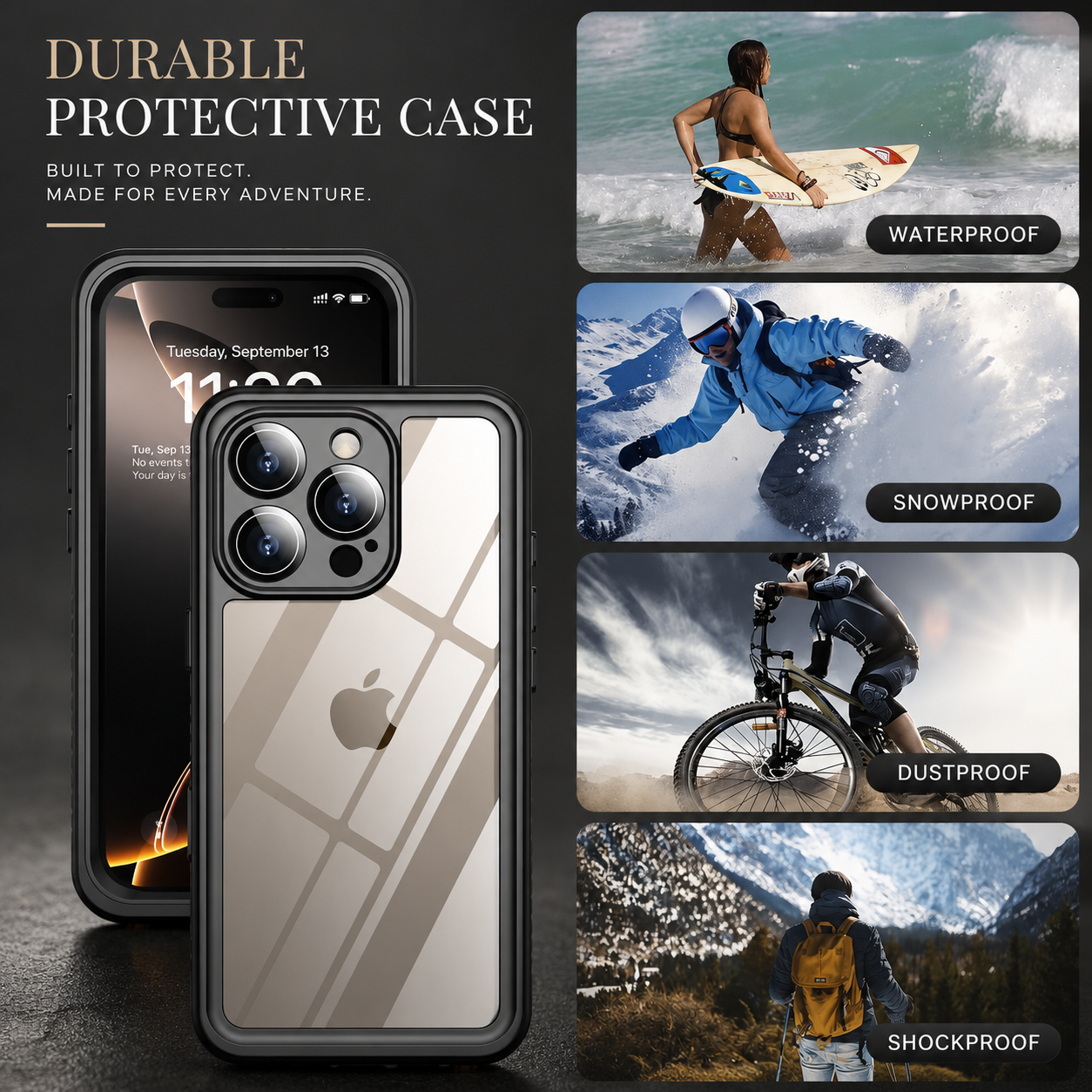 Premium iPhone Case MagSafe Compatible Waterproof Cover with Built In Screen Protector, Full Body Protection, Camera Lens Protection and Shockproof Design