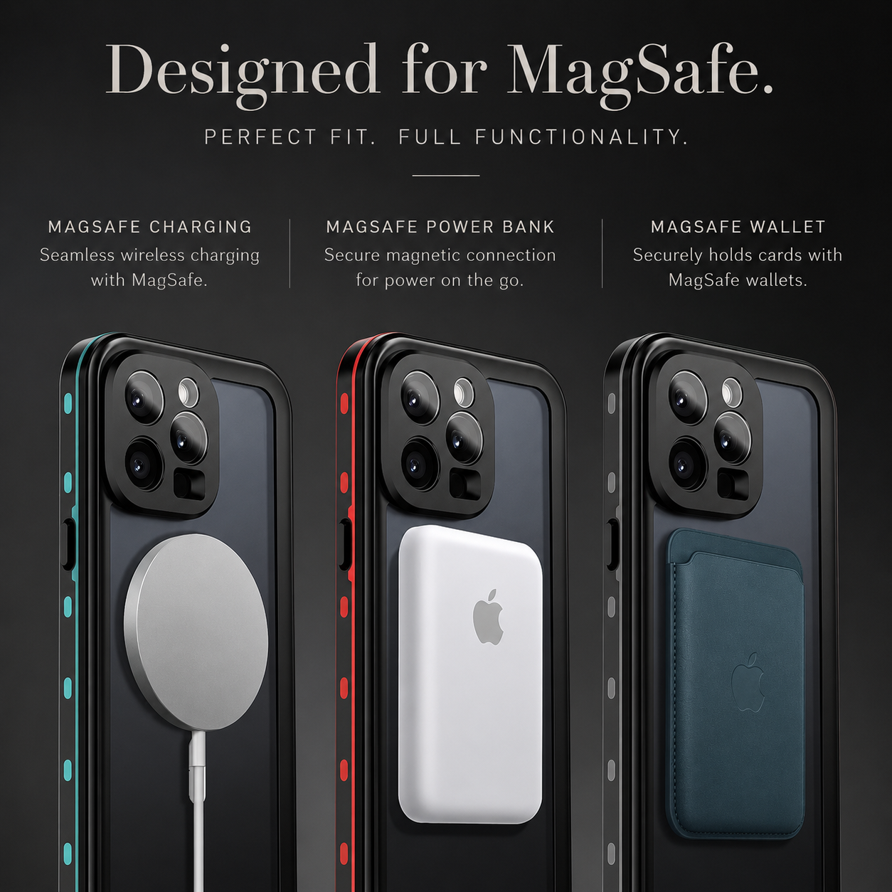 Premium iPhone Case MagSafe Compatible Waterproof IP68 Protective Cover 360 Full Body Shockproof Sealed Design Camera Lens Protection Dustproof