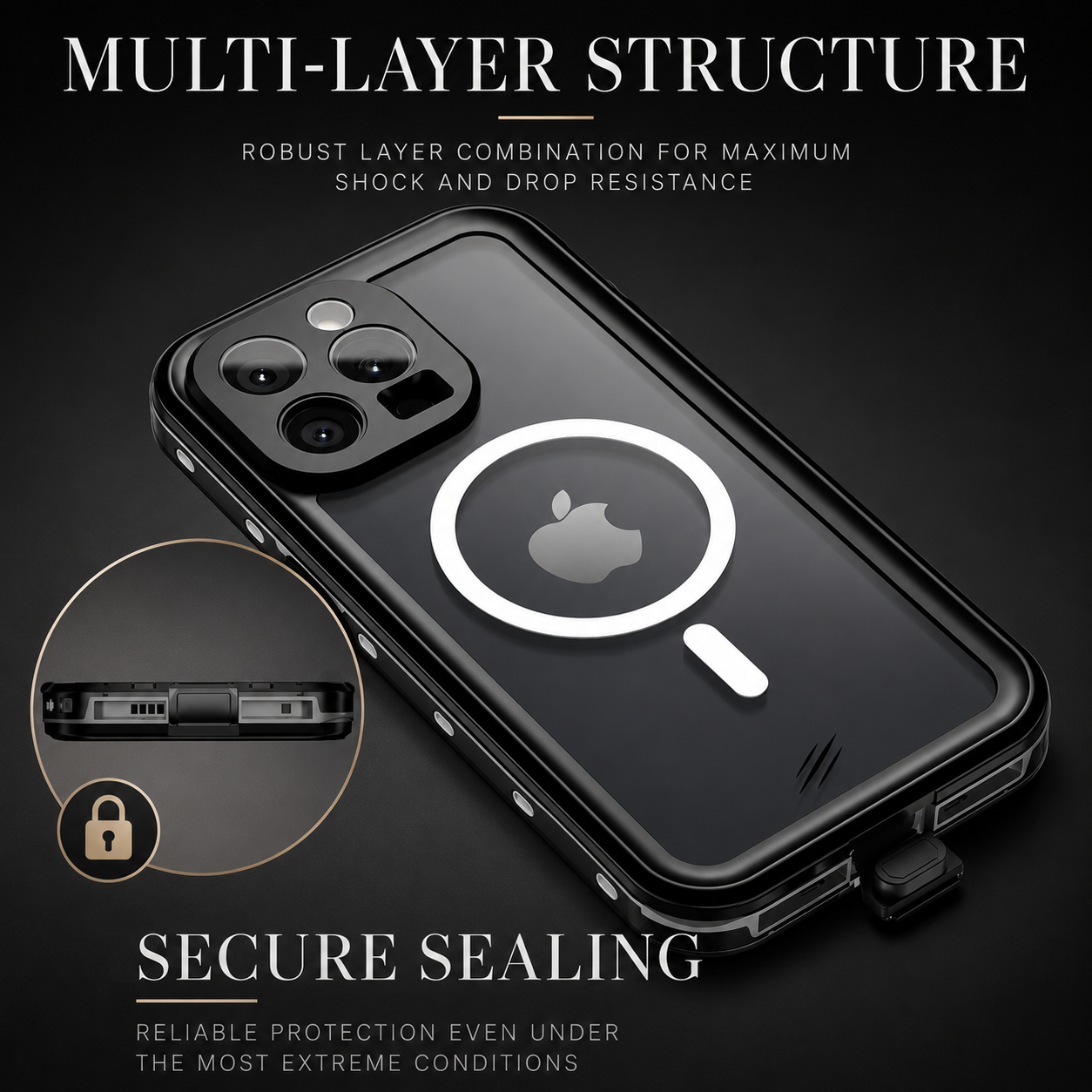 Premium iPhone Case MagSafe Compatible Waterproof IP68 Protective Cover 360 Full Body Shockproof Sealed Design Camera Lens Protection Dustproof