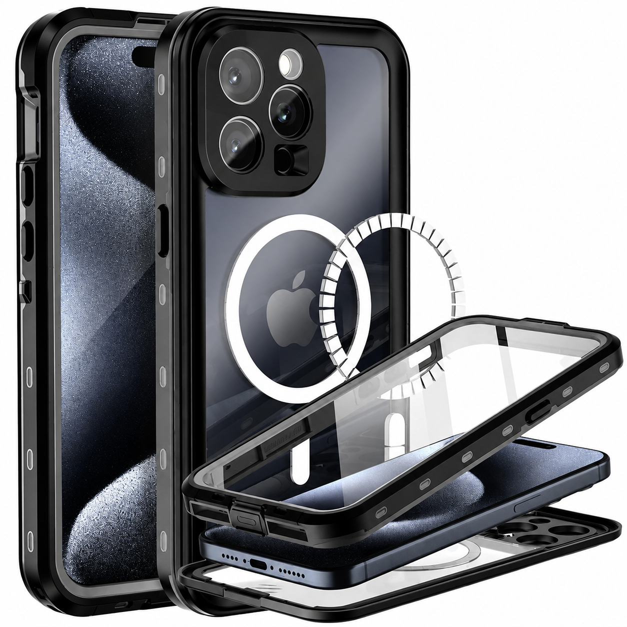 Premium iPhone Case MagSafe Compatible Waterproof IP68 Protective Cover 360 Full Body Shockproof Sealed Design Camera Lens Protection Dustproof