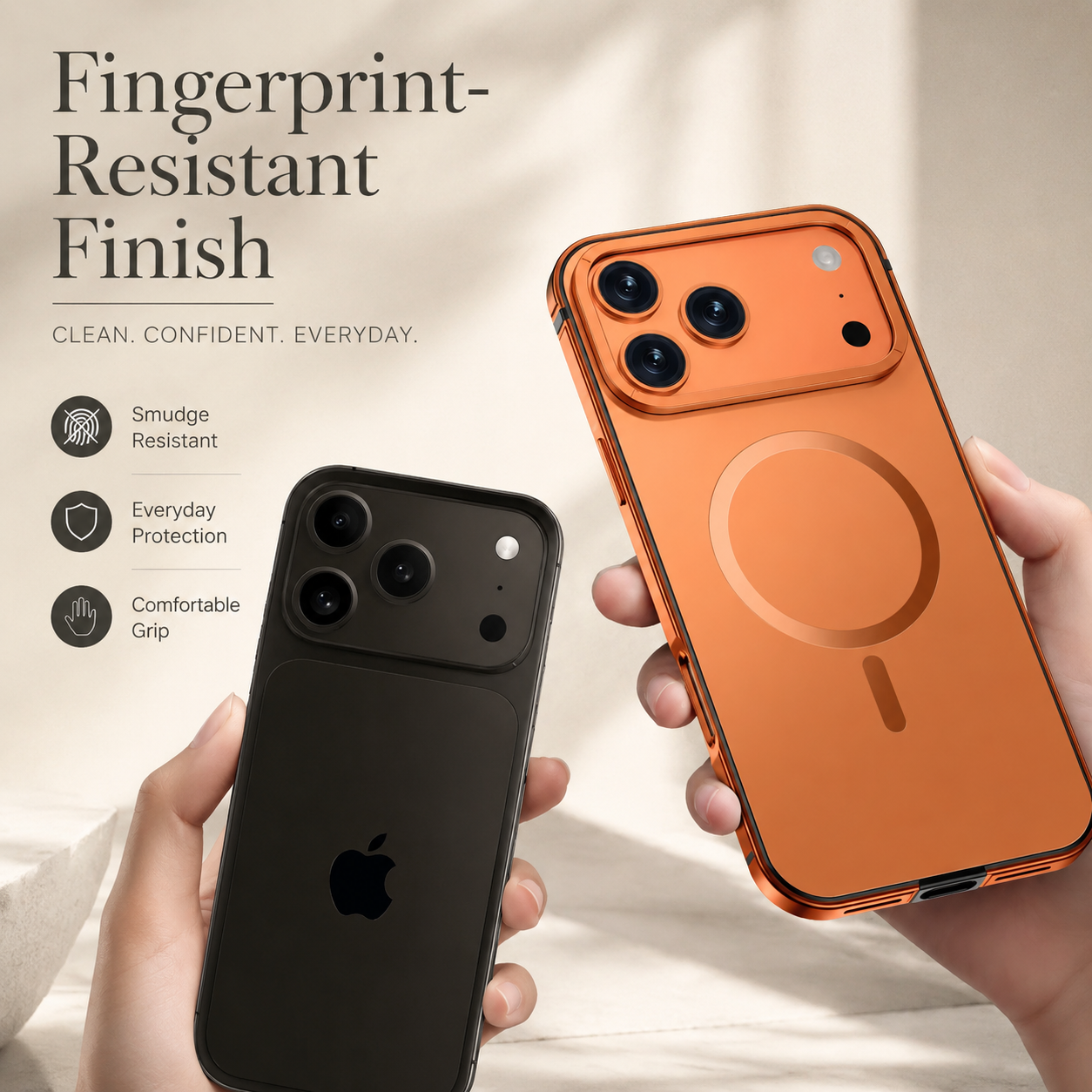 Premium iPhone Case MagSafe Compatible with Orange Aluminum Alloy Frame, Camera Lens Protection, Shockproof Design, Matte Finish and Secure Everyday Protection