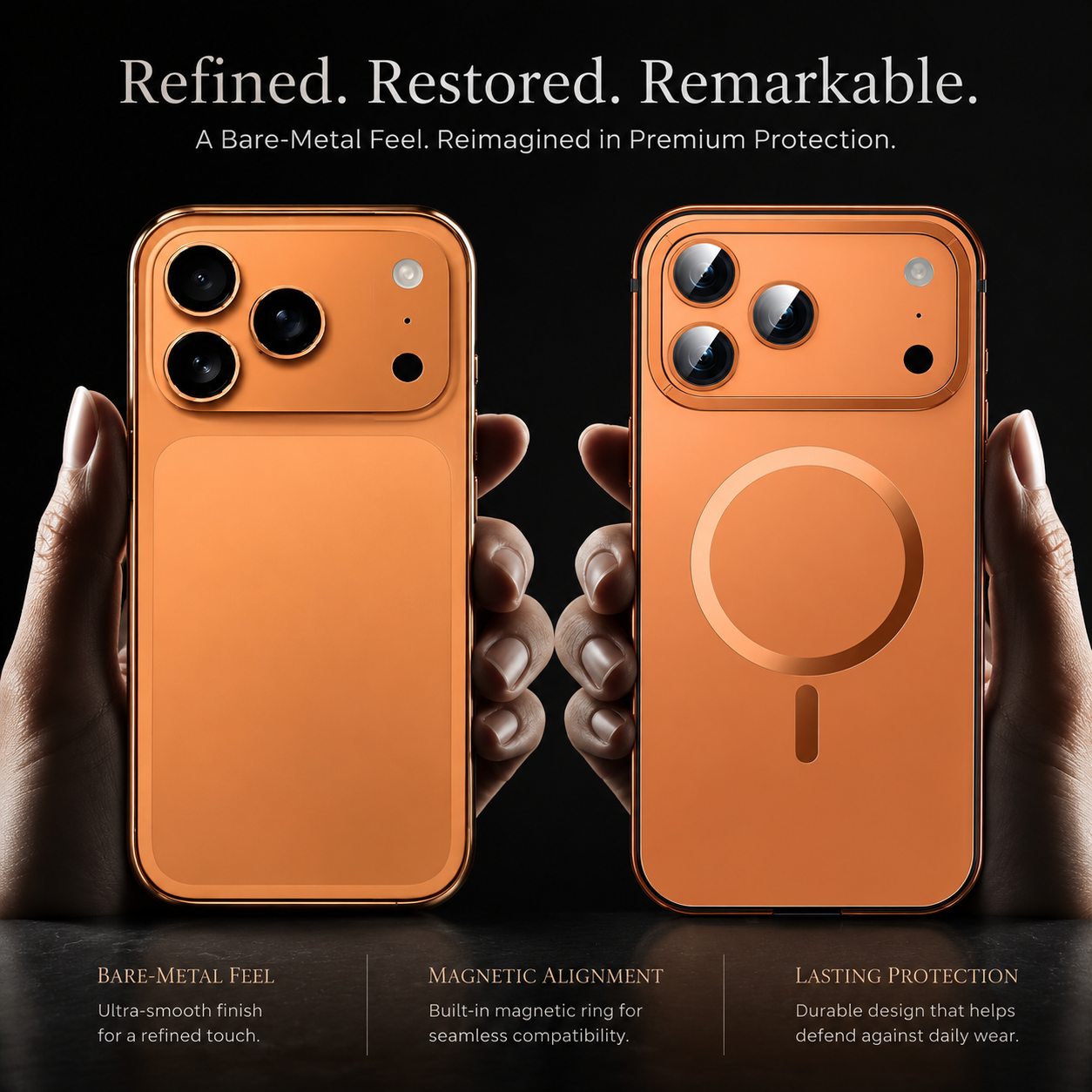 Premium iPhone Case MagSafe Compatible with Orange Aluminum Alloy Frame, Camera Lens Protection, Shockproof Design, Matte Finish and Secure Everyday Protection