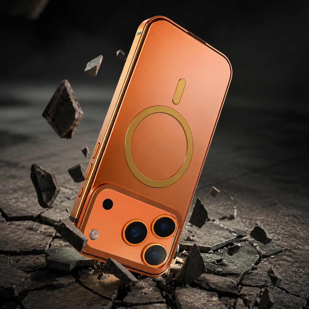 Premium iPhone Case MagSafe Compatible with Orange Aluminum Alloy Frame, Camera Lens Protection, Shockproof Design, Matte Finish and Secure Everyday Protection