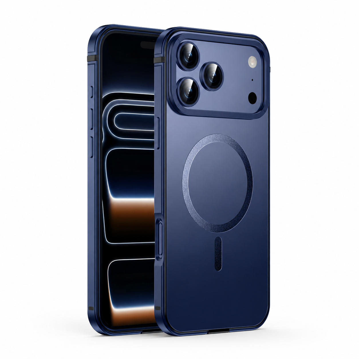 Premium iPhone Case MagSafe Compatible with Orange Aluminum Alloy Frame, Camera Lens Protection, Shockproof Design, Matte Finish and Secure Everyday Protection