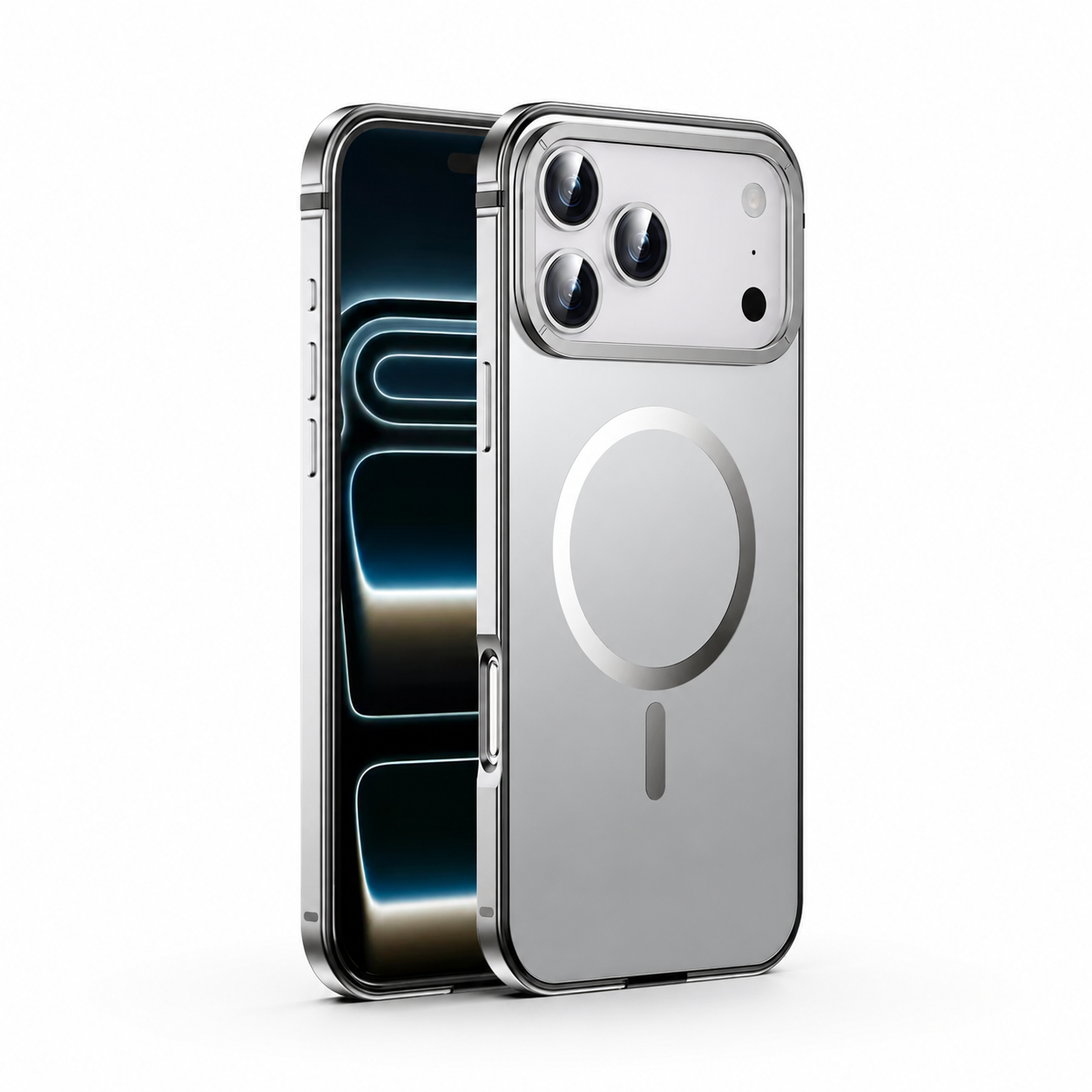 Premium iPhone Case MagSafe Compatible with Orange Aluminum Alloy Frame, Camera Lens Protection, Shockproof Design, Matte Finish and Secure Everyday Protection