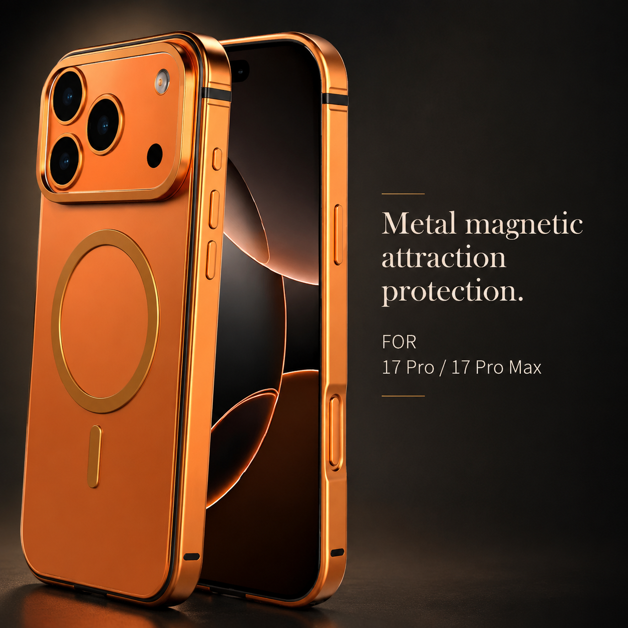 Premium iPhone Case MagSafe Compatible with Orange Aluminum Alloy Frame, Camera Lens Protection, Shockproof Design, Matte Finish and Secure Everyday Protection