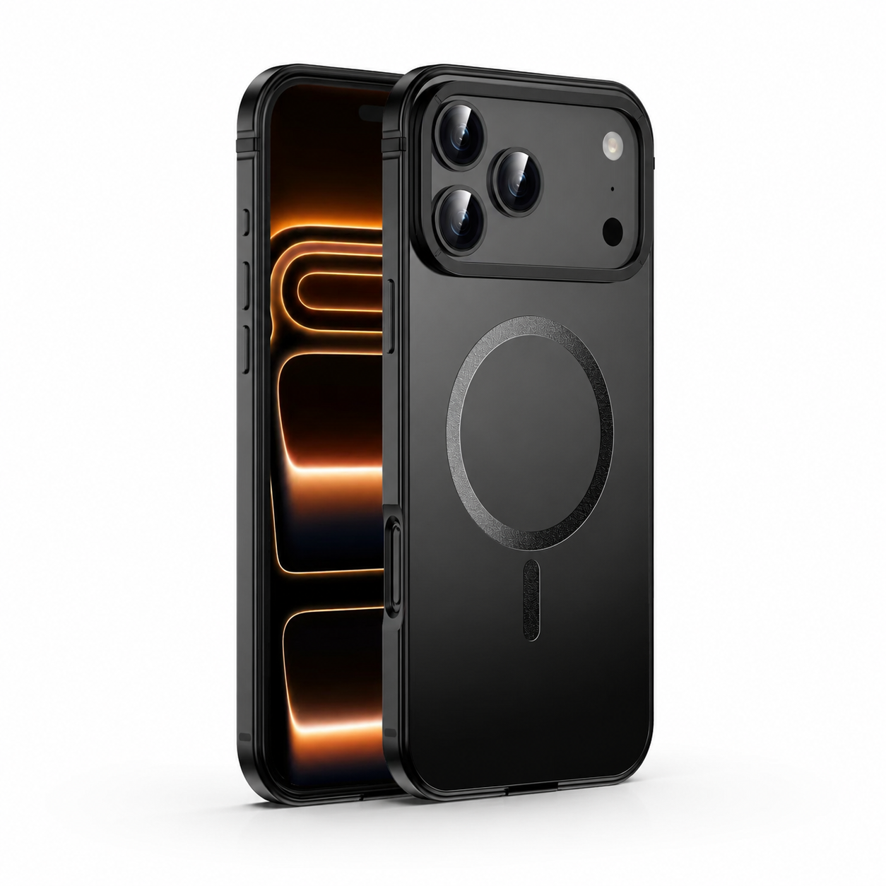 Premium iPhone Case MagSafe Compatible with Orange Aluminum Alloy Frame, Camera Lens Protection, Shockproof Design, Matte Finish and Secure Everyday Protection