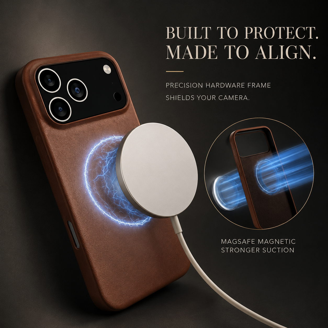 Premium iPhone Case MagSafe Vintage Oil-Wax Genuine Leather Cover, Shockproof Protective Design with Anti-Slip Grip, Dustproof Finish and Camera Protection