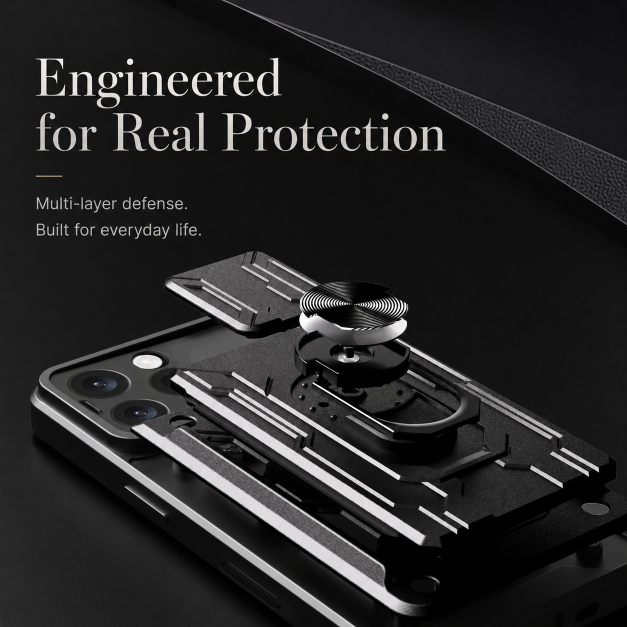 Premium iPhone Case Magnetic Bumper Design with Camera Lens Protection, Card Slot Storage, 360 Degree Ring Stand and Shockproof PC TPU Build