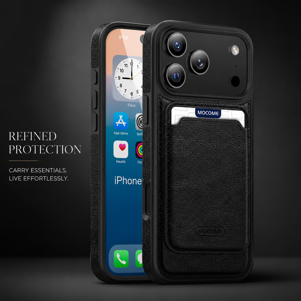 Premium iPhone Case Magnetic Card Holder Cover Wireless Charging Support Shockproof Dual Layer Protection Anti Fingerprint Non Slip Design