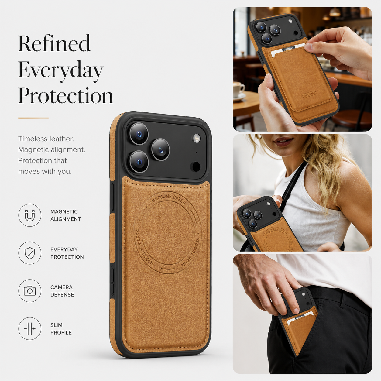 Premium iPhone Case Magnetic Card Holder Cover Wireless Charging Support Shockproof Dual Layer Protection Anti Fingerprint Non Slip Design