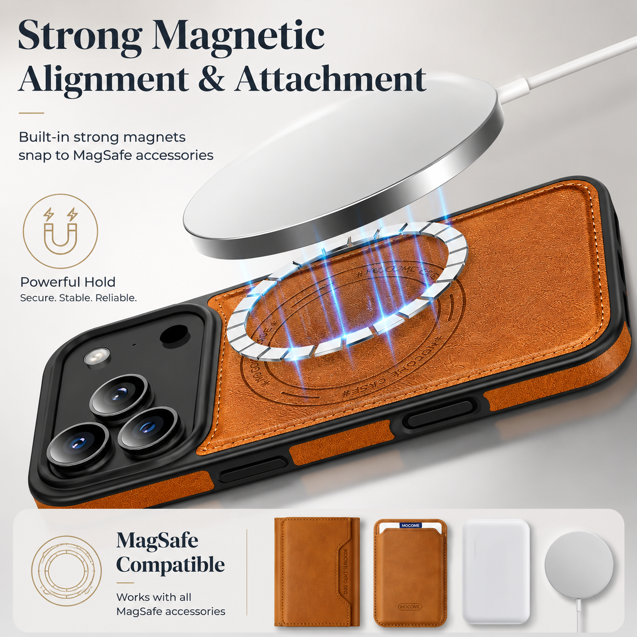 Premium iPhone Case Magnetic Card Holder Cover Wireless Charging Support Shockproof Dual Layer Protection Anti Fingerprint Non Slip Design