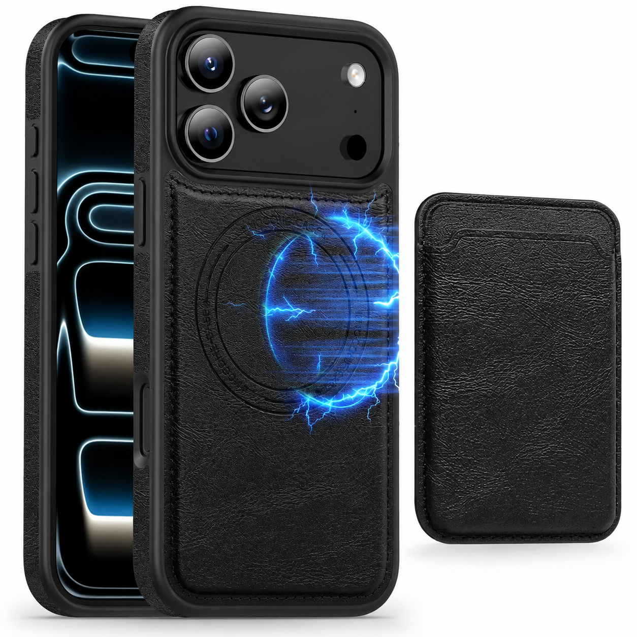Premium iPhone Case Magnetic Card Holder Cover Wireless Charging Support Shockproof Dual Layer Protection Anti Fingerprint Non Slip Design