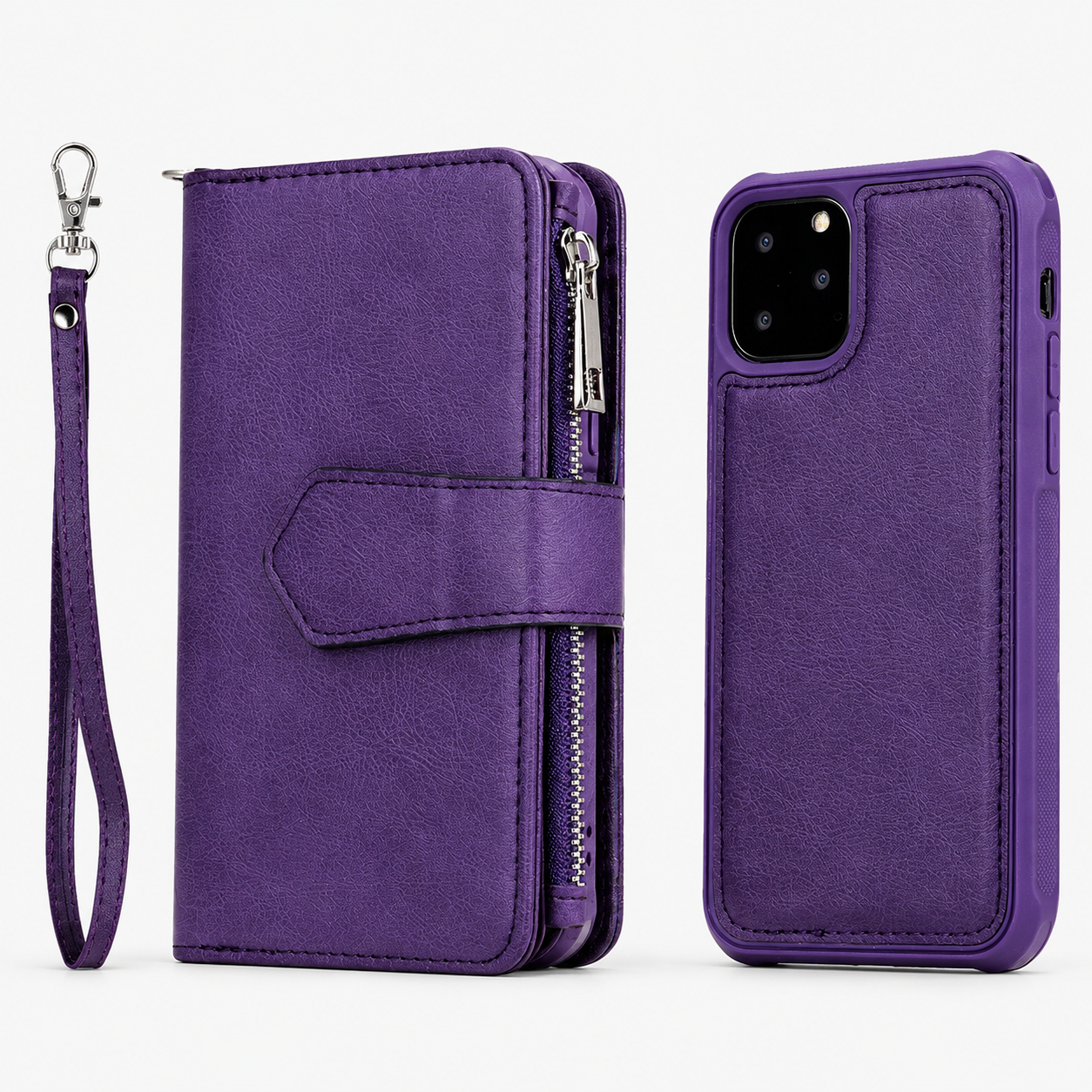 Premium iPhone Case Magnetic Detachable Wallet Flip Cover PU Leather Card Holder Handbag Design Stand Feature Shockproof Full Protection Organizer