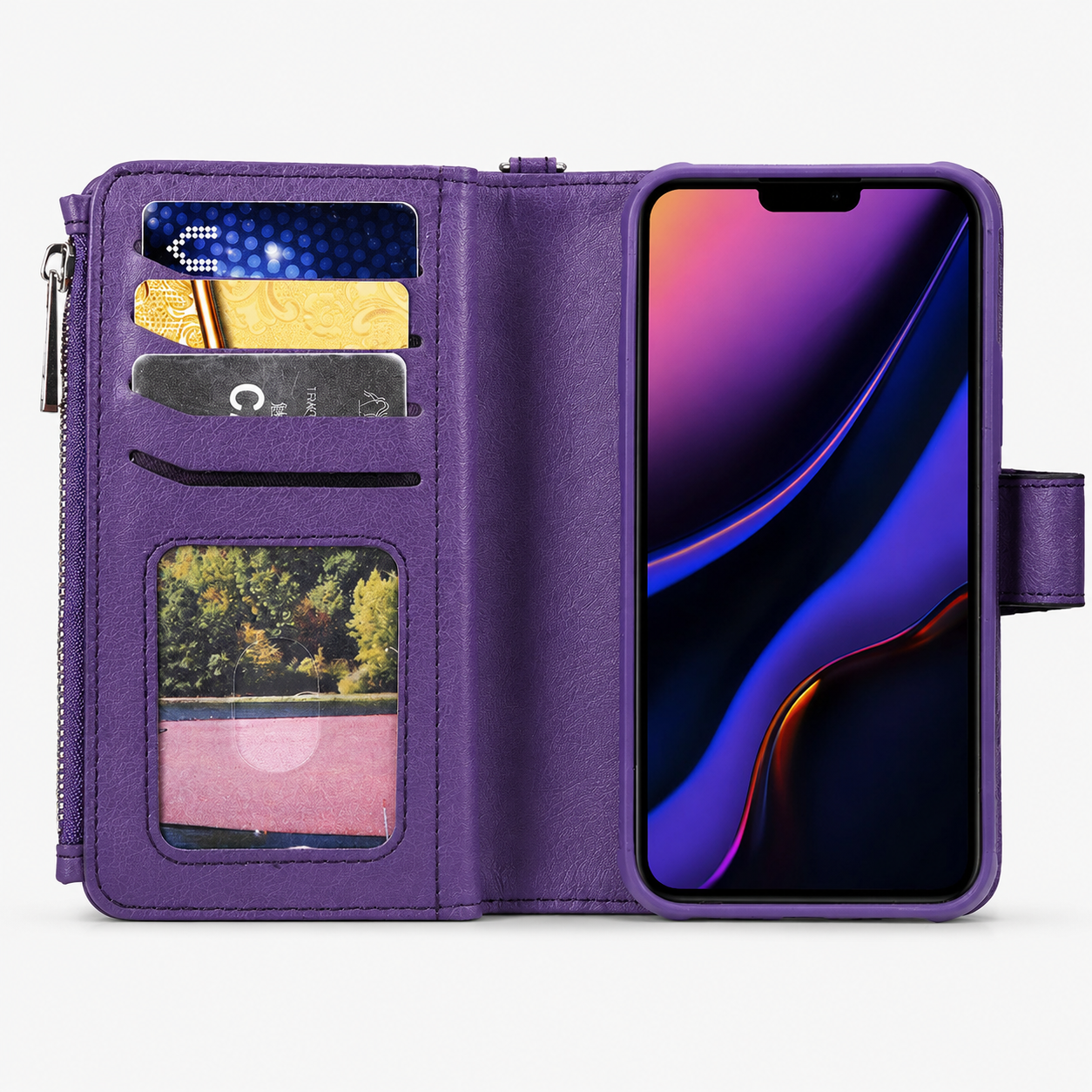 Premium iPhone Case Magnetic Detachable Wallet Flip Cover PU Leather Card Holder Handbag Design Stand Feature Shockproof Full Protection Organizer