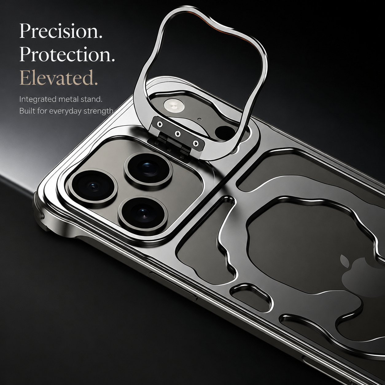 Premium iPhone Case Magnetic Hollow Metal Cover Heat Dissipation Breathable Frame Built In Stand Bracket Shockproof Slim Non Slip Protective Design