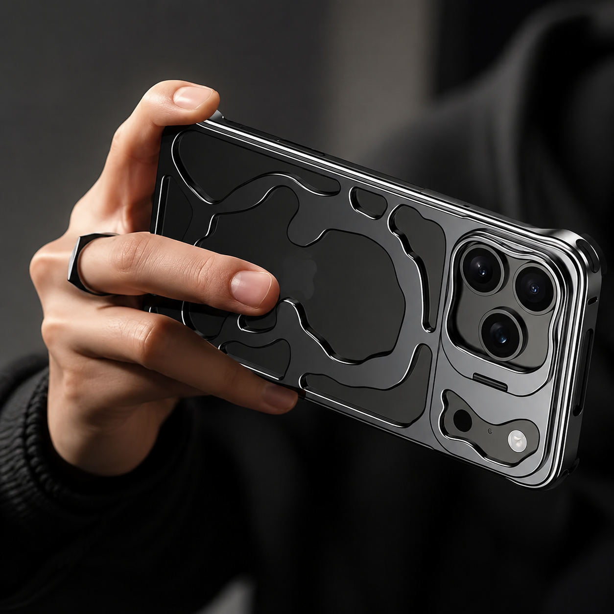 Premium iPhone Case Magnetic Hollow Metal Cover Heat Dissipation Breathable Frame Built In Stand Bracket Shockproof Slim Non Slip Protective Design