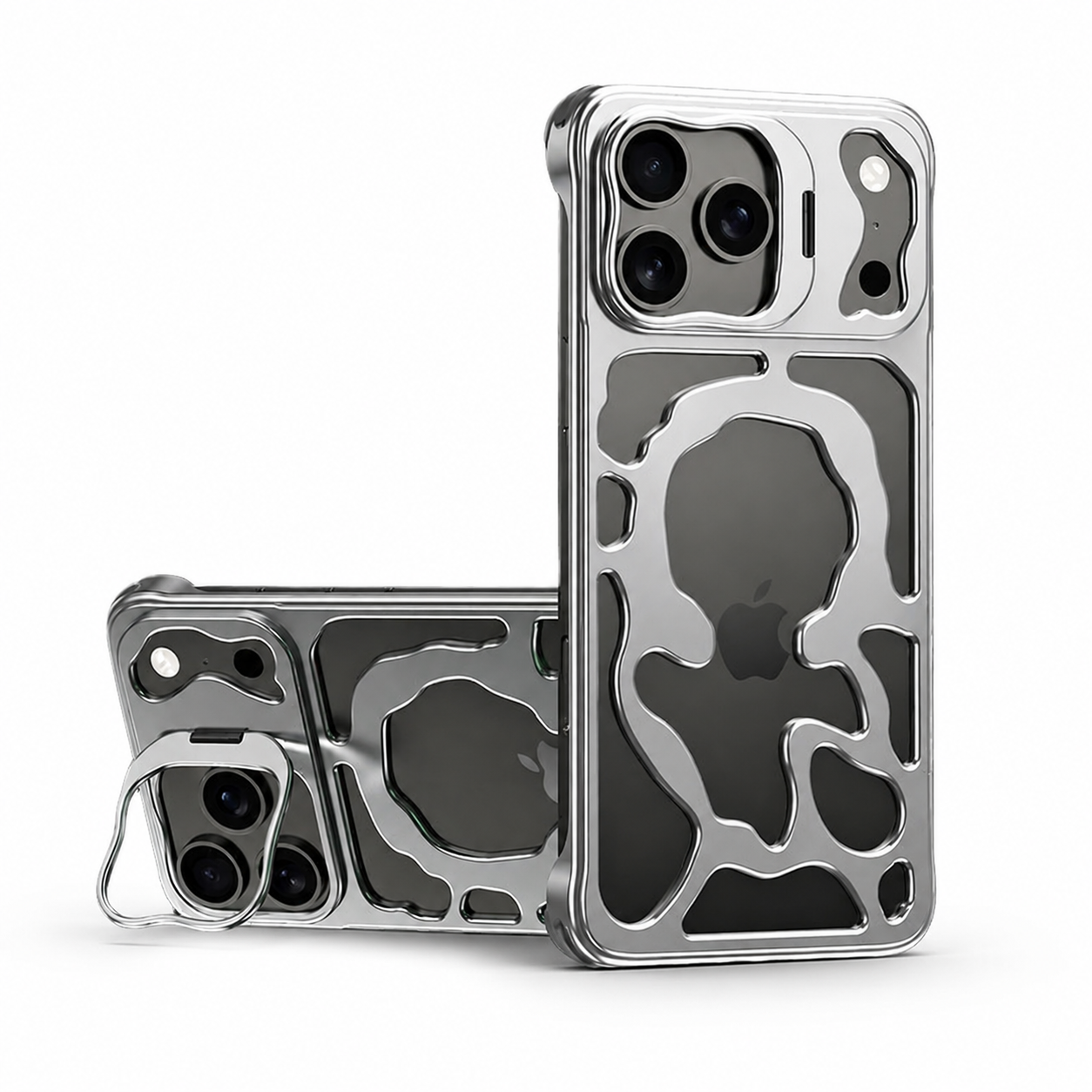 Premium iPhone Case Magnetic Hollow Metal Cover Heat Dissipation Breathable Frame Built In Stand Bracket Shockproof Slim Non Slip Protective Design