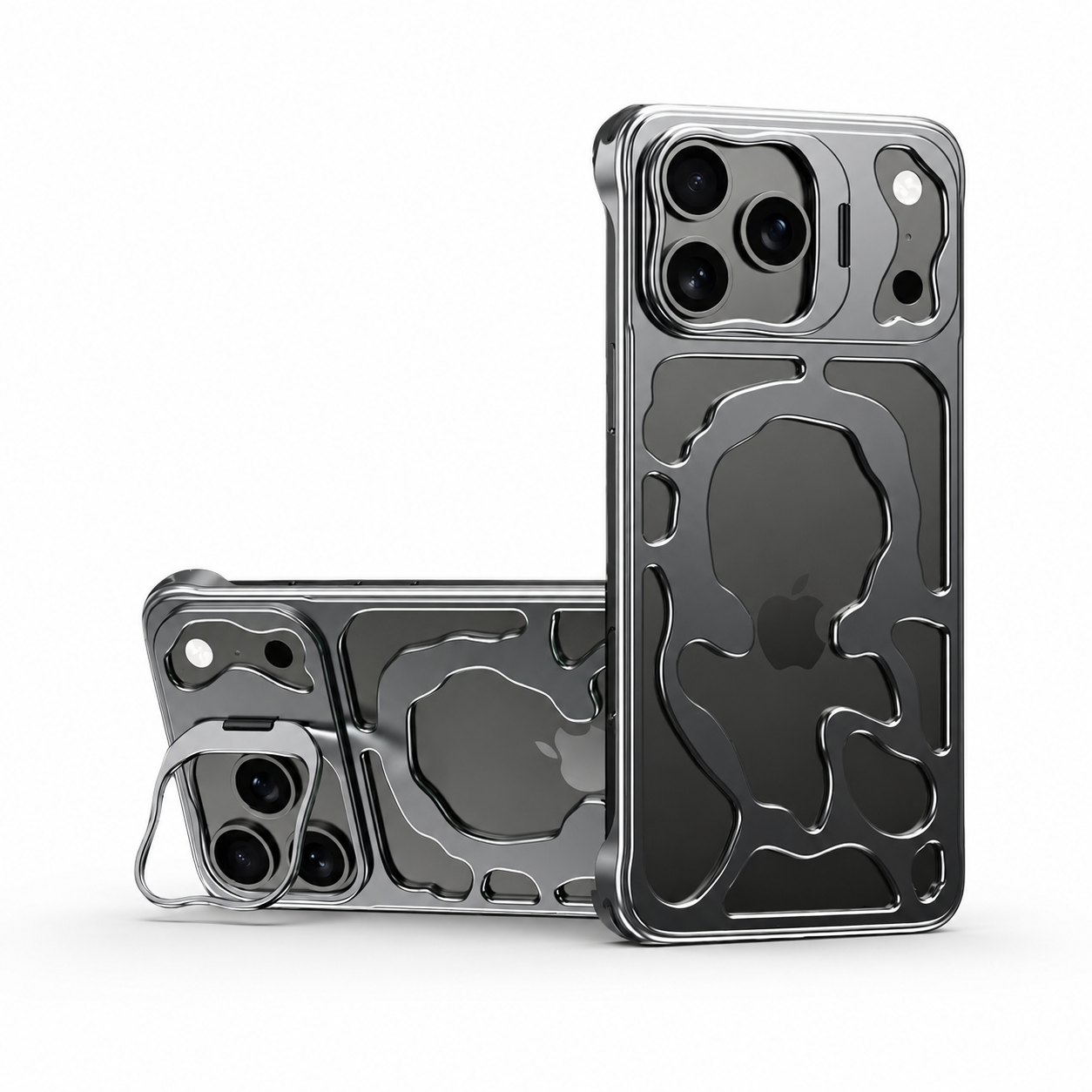 Premium iPhone Case Magnetic Hollow Metal Cover Heat Dissipation Breathable Frame Built In Stand Bracket Shockproof Slim Non Slip Protective Design