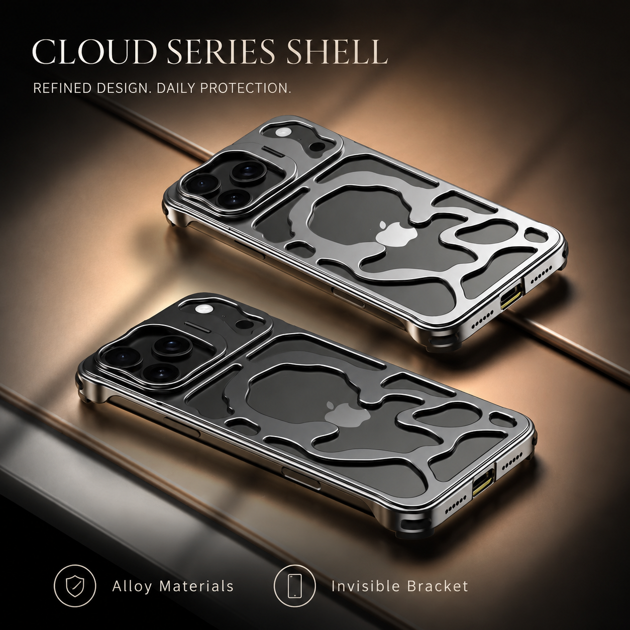 Premium iPhone Case Magnetic Hollow Metal Cover Heat Dissipation Breathable Frame Built In Stand Bracket Shockproof Slim Non Slip Protective Design