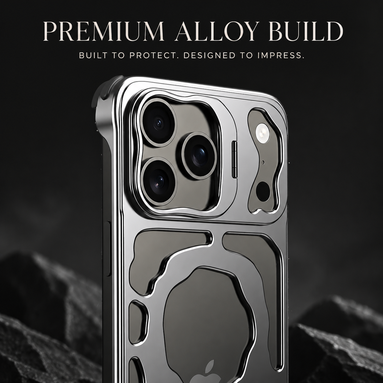 Premium iPhone Case Magnetic Hollow Metal Cover Heat Dissipation Breathable Frame Built In Stand Bracket Shockproof Slim Non Slip Protective Design
