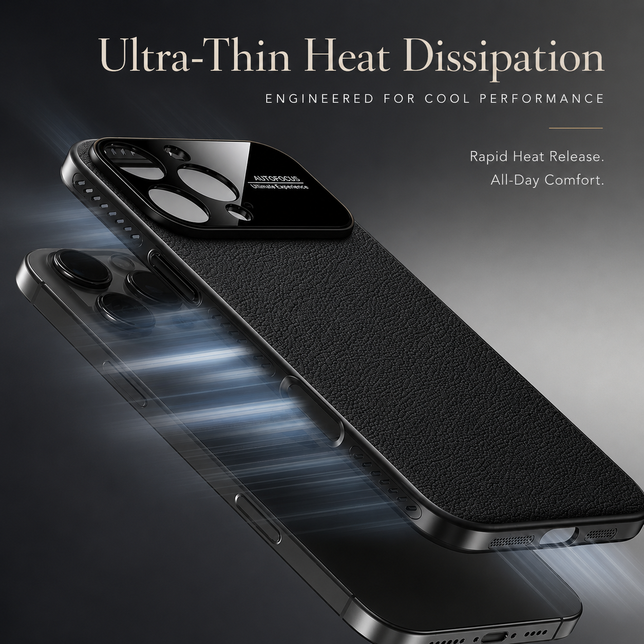 Premium iPhone Case Magnetic Leather Finish with Heat Dissipation Side Vents, Anti Scratch Texture, Anti Fingerprint Coating, Half Wrapped Design