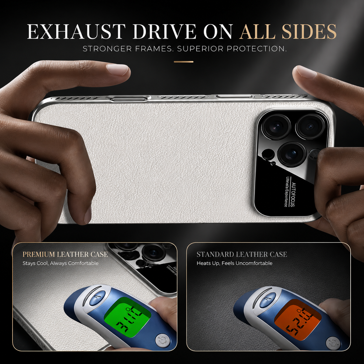 Premium iPhone Case Magnetic Leather Finish with Heat Dissipation Side Vents, Anti Scratch Texture, Anti Fingerprint Coating, Half Wrapped Design