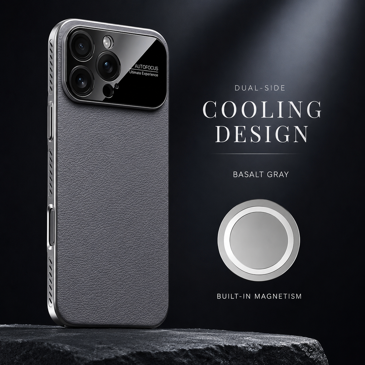 Premium iPhone Case Magnetic Leather Finish with Heat Dissipation Side Vents, Anti Scratch Texture, Anti Fingerprint Coating, Half Wrapped Design