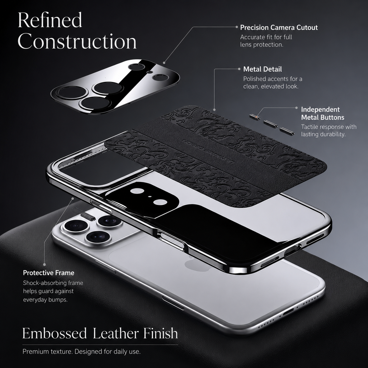 Premium iPhone Case Magnetic Leather TPU Construction, Wireless Charging Support, Anti Scratch Texture, Anti Fingerprint Coating, Non Slip Grip