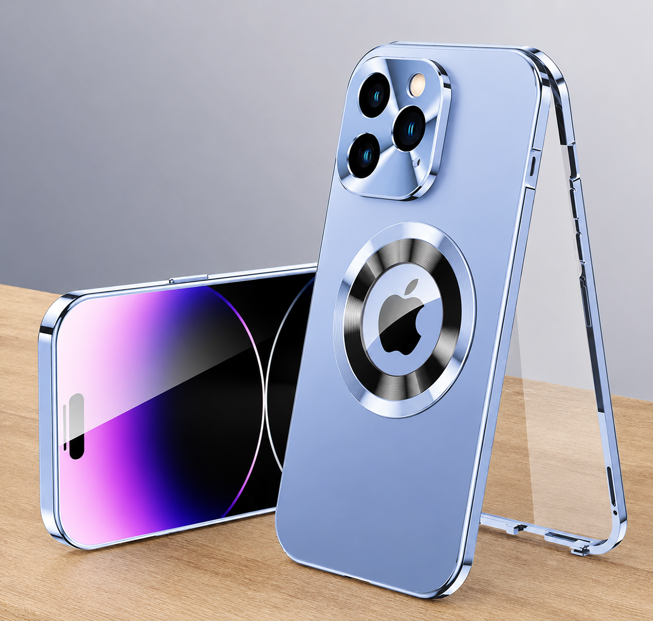 Premium iPhone Case Magnetic Metal Cover Aluminum Frame Tempered Glass Screen Guard Large Lens Window Shockproof Anti Scratch Slim Protective Design