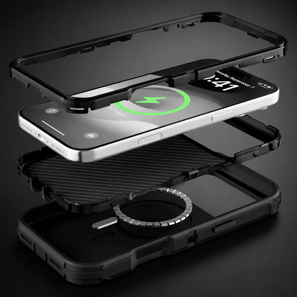 Premium iPhone Case Magnetic Protective Cover Rugged Defender Shockproof Armor Dual Layer Belt Clip Holder Anti Slip Grip Heavy Duty Design Structure