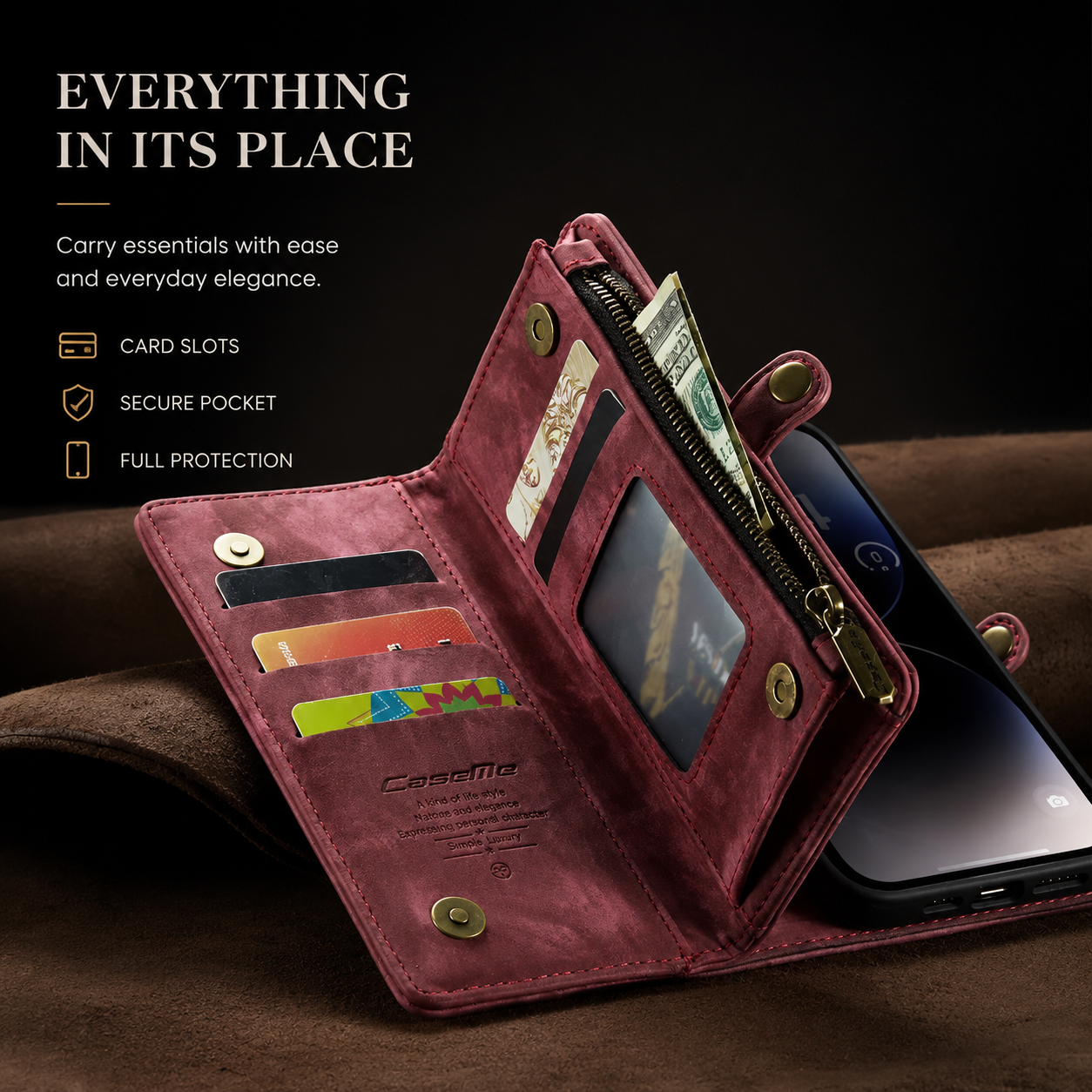 Premium iPhone Case Magnetic Wallet Cover Card Holder Shockproof Anti Fingerprint Non Slip Grip Full Protection Design Durable Case Slim Profile